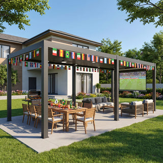Aluminum Double Pergola Gazebo with Adjustable Louvered Roof & LED