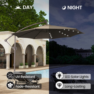 11 FT Steel Pole Solar LED Offset Patio Umbrella with 360° Rotation & Easy Crank – Outdoor Hanging Cantilever Umbrella for Patio & Garden