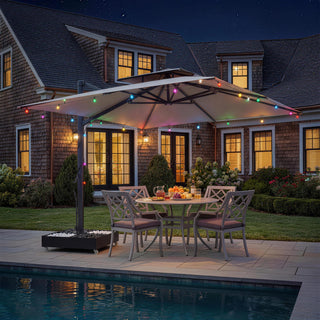 10 FT Square Aluminum Cantilever Patio Umbrella with Hook – Offset Outdoor Umbrella in Navy Blue/Tan/Gray for Patio & Garden