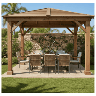 9-Piece Outdoor Patio Dining Furniture Set with Wooden Table, Umbrella Hole, Aluminum Frame Wicker Chairs & Olefin Cushions