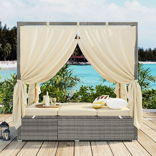 Adjustable Outdoor Sun Lounger with Canopy, Multi-Position Recliner & Removable Cushion, 3 Colors Patio Pool Garden Chaise Lounge Chair