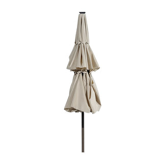 10FT 3-Tier Solar LED Patio Umbrella with Tilt & Crank, Aluminum Market Umbrella for Backyard, Deck & Garden