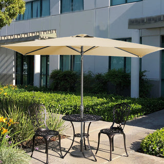 10Ft Outdoor Rectangular Umbrella with 26 Solar-Powered LED Lights, Crank and Tilt