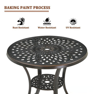31" Round Cast Aluminum Outdoor Bistro Table with 1.9" Umbrella Hole, Antique Bronze Patio Table