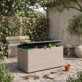 120 Gal. Outdoor Resin Storage Box, Waterproof Lockable Deck Box for Patio Cushions, Garden Tools & Pool Accessories