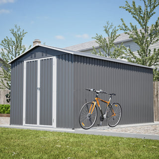 8X12 FT Metal Outdoor Storage Shed with Side Door – Large Garden Tool Shed with 2 Lockable Doors
