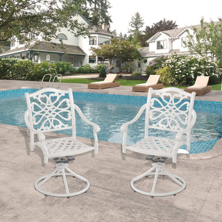 Mondawe 2-Piece White Cast Aluminum Swivel Bar Stools for Outdoor Patio, Garden & Bar Height Seating
