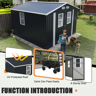 8x8 ft Outdoor Storage Shed with 4 Windows, Lockable Double Doors & Weather-Resistant Steel Frame – Garden Tool Shed
