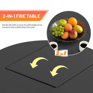 42 W x 25 H Inch Steel Outdoor Propane Fire Pit Table with Lid, 50,000 BTU Patio Heating