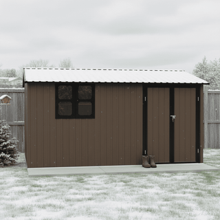 12x10 FT Metal Garden Shed Outdoor Storage, Multi-Color (White/Black/Grey/Brown) with Window & Shelving, Heavy Duty Garden Tool Shed for Backyard & Patio
