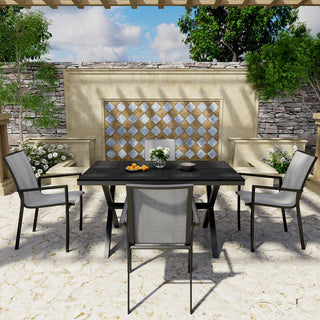 5-Piece Outdoor Aluminum Dining Set with Teslin Chairs & Plastic Wood Tabletop – Weather-Resistant Patio Furniture Set for Garden & Backyard