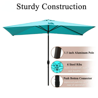 10' x 6'5 Rectangular Outdoor Market Umbrella – Light Blue Patio Shade with Crank & Tilt