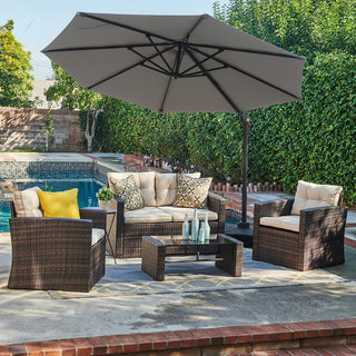 11ft Cantilever Patio Umbrella with Base – Outdoor Offset Market Umbrella with Crank Lift (Beige)