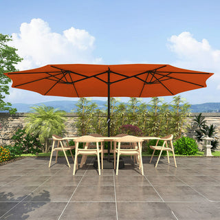 15FT Rectangular Patio Umbrella with Base & Crank Lift – Large Outdoor Market Umbrella for Backyard, Deck & Poolside