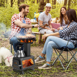 Patented Portable Wood Camping Burning Stove Heater Tabletop Fire Pit with 2 Cooking Positions