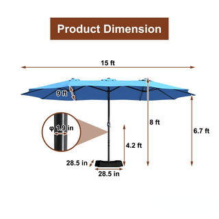 15FT Rectangular Patio Umbrella with Base & Crank Lift – Large Outdoor Market Umbrella for Backyard, Deck & Poolside