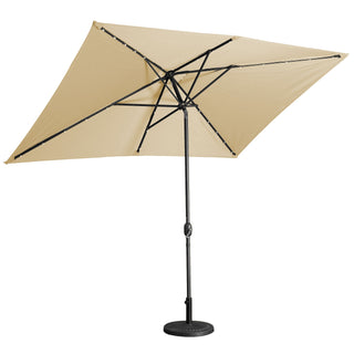 10Ft Outdoor Rectangular Umbrella with 26 Solar-Powered LED Lights, Crank and Tilt
