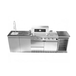 46" Outdoor Kitchen Island with 4-Burner 72,000 BTU Grill, Fridge, Rotisserie & Granite Countertops