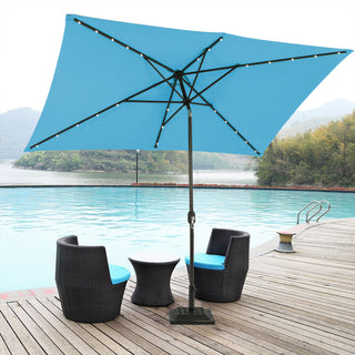 10Ft Outdoor Rectangular Umbrella with 26 Solar-Powered LED Lights, Crank and Tilt