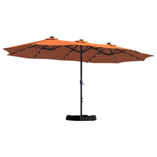 15FT Rectangular Outdoor Umbrella with LED Lights & Base – Day-to-Night Patio Shade for Backyard & Garden