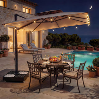 10 FT Square Aluminum Cantilever Patio Umbrella with Hook – Offset Outdoor Umbrella in Navy Blue/Tan/Gray for Patio & Garden