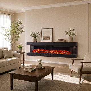 50"/60"/72" Wall-Mounted Electric Fireplace with Suspended LED Lighting, Modern Indoor Fireplace for Living Room