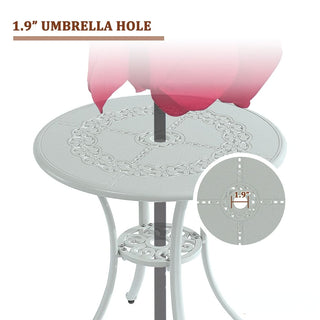 25" Round Ivory Cast Aluminum Outdoor Bistro Table with 1.9" Umbrella Hole, Standard Height for Patio, Balcony & Garden