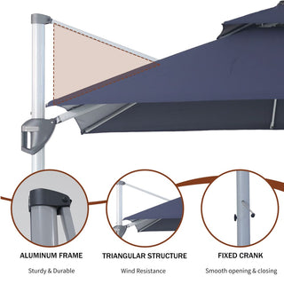 10 Ft Square Aluminum 360° Cantilever Patio Umbrella with Cover – Outdoor Yard Market Shade