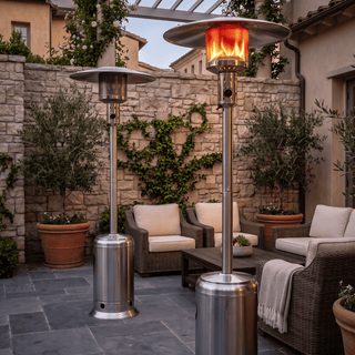 47,000 BTU Stainless Steel Propane Patio Heater with Adjustable Heat & Wheels for Patio, Backyard & Outdoor Gatherings