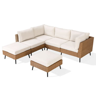 6-Piece Outdoor Sectional Sofa Set, PE Rattan Wicker Patio Conversation Set with Thick Cushions