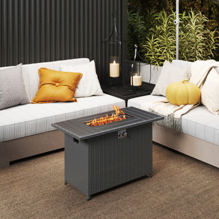44.5 Inch Propane Fire Pit Table Rattan Gas 2-in-1 with Stainless Steel Burner