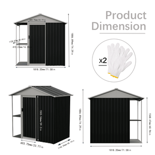 6 x 4 FT Outdoor Metal Storage Shed with Shelves & Rack, Garden Tool Shed and Bike Storage Cabinet for Backyard, Patio & Lawn Use