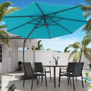 11 FT Luxury Curved Cantilever Umbrella, Heavy-Duty Side-Post Umbrella With Base, And 360° Rotation