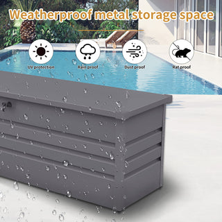 260 Gallon Waterproof Metal Outdoor Deck Box – Extra Large Patio Storage Chest with Lockable Lid for Cushions, Pool Supplies & Garden Tools (Light Gray)