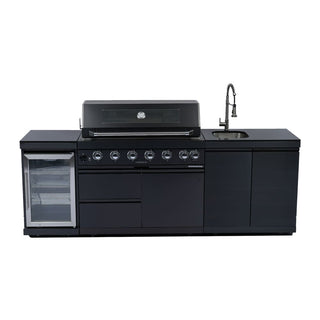 43-Inch Deluxe Outdoor Kitchen BBQ Island Grill, 6-Burner 85,000 BTU Stainless Steel Gas Grill with Wine Cooler, Refrigerator, Rotisserie Kit, Granite Countertop & Sink