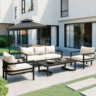Outdoor Steel Conversation Sofa Set with Coffee Table – Waterproof Patio Furniture with UV-Resistant Cushions