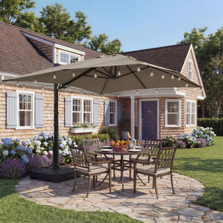 10x13FT Aluminum Cantilever Patio Umbrella with 1100LBS Wheeled Base, 360° Rotation & Stepless Tilt, UV50+ Waterproof Canopy