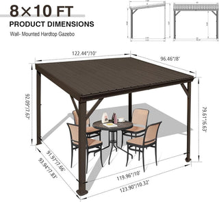 Wall-Mounted Hardtop Lean-to Gazebo with Gutters – Galvanized Steel Roof Outdoor Pergola Canopy