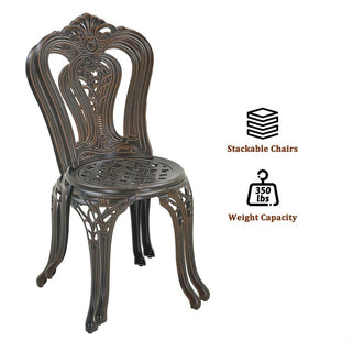 Mondawe 3-Piece White/Bronze Cast Aluminum Outdoor Bistro Set with Round Ceramic Tile Tabletop & 2 Armless Chairs for Patio & Garden