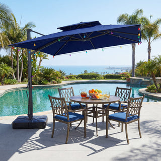 10 FT Square Aluminum Cantilever Patio Umbrella with Hook – Offset Outdoor Umbrella in Navy Blue/Tan/Gray for Patio & Garden