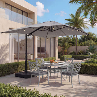 10x13FT Aluminum Cantilever Patio Umbrella with 1100LBS Wheeled Base, 360° Rotation & Stepless Tilt, UV50+ Waterproof Canopy