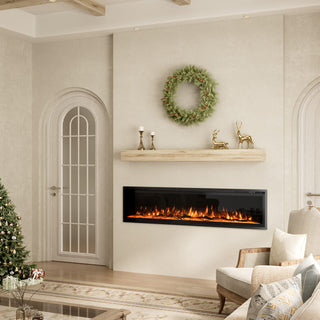 50/60/72-Inch Wall-Mounted & Recessed Electric Fireplace with Overheat Protection, Black