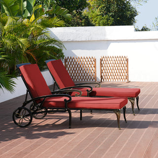 Cast Aluminum Outdoor Chaise Lounge with Removable Beige/Red Cushion