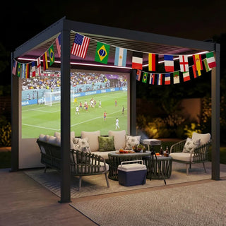 Motorized Aluminum Louvered Pergola with Integrated LED Lights – Modern Adjustable Outdoor Patio Gazebo