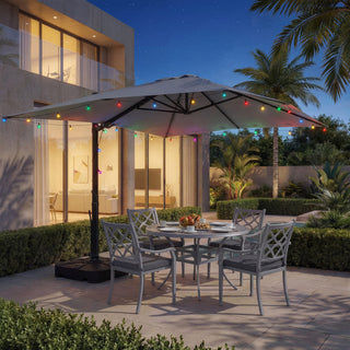 10x13FT Aluminum Cantilever Patio Umbrella with 1100LBS Wheeled Base, 360° Rotation & Stepless Tilt, UV50+ Waterproof Canopy
