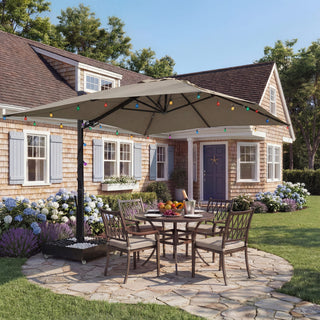 10x13FT Aluminum Cantilever Patio Umbrella with 1100LBS Wheeled Base, 360° Rotation & Stepless Tilt, UV50+ Waterproof Canopy
