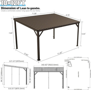 Wall-Mounted Hardtop Lean-to Gazebo with Gutters – Galvanized Steel Roof Outdoor Pergola Canopy