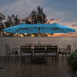 15FT Rectangular Outdoor Umbrella with LED Lights & Base – Day-to-Night Patio Shade for Backyard & Garden