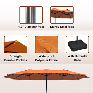 15FT Rectangular Outdoor Umbrella with LED Lights & Base – Day-to-Night Patio Shade for Backyard & Garden
