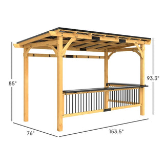13ft x 6ft Outdoor Grill Gazebo with Metal Sloped Roof, Built-in Shelves & Hooks, Reinforced Painted Cedar Wood for Backyard Parties